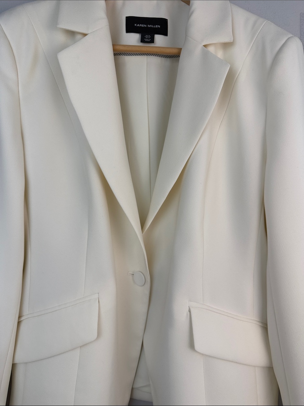 Karen Millen Tailored Crepe Blazer Ivory Structured Single Breasted Jacket Sz 12 - Picture 5 of 16